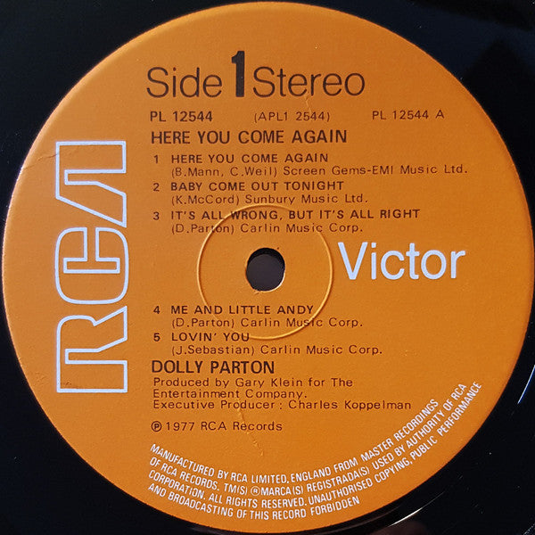 Dolly Parton : Here You Come Again (LP, Album, Ora)