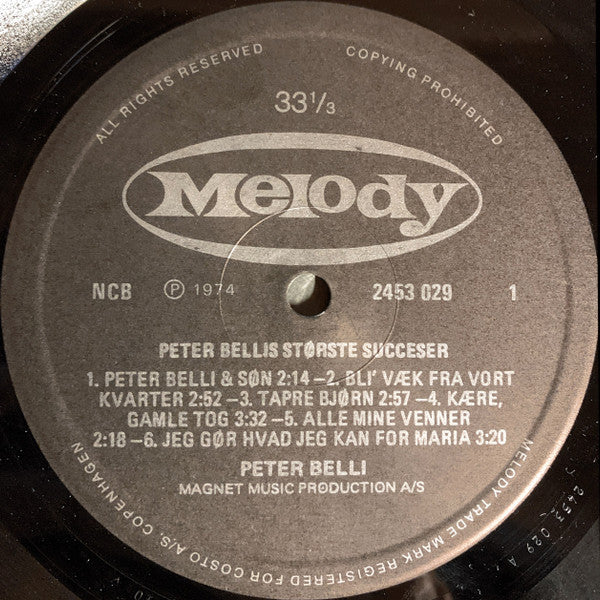 Peter Belli : Peter Belli's Største Succes'er (LP, Comp)
