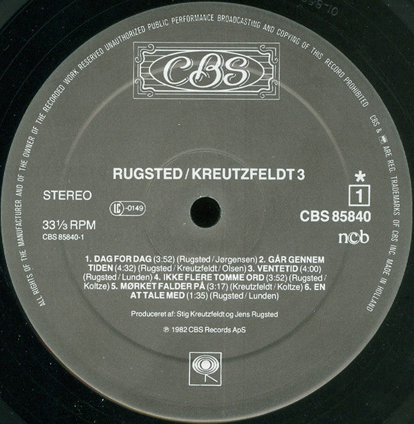 Rugsted Kreutzfeldt* : Rugsted Kreutzfeldt 3 (LP, Album, Gat)
