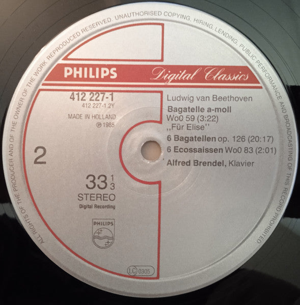 Beethoven*, Alfred Brendel : Pour Elise - Variations "Eroica" - Six Bagatelles - Six Ecossaises (LP, Album)