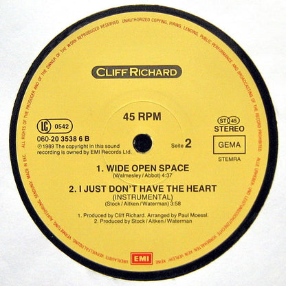 Cliff Richard : I Just Don't Have The Heart (Remix) (12", Maxi)