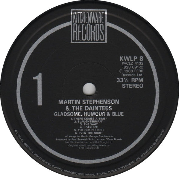 Martin Stephenson And The Daintees : Gladsome, Humour & Blue (LP, Album, Gat)