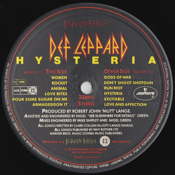 Def Leppard : Hysteria (LP, Album)