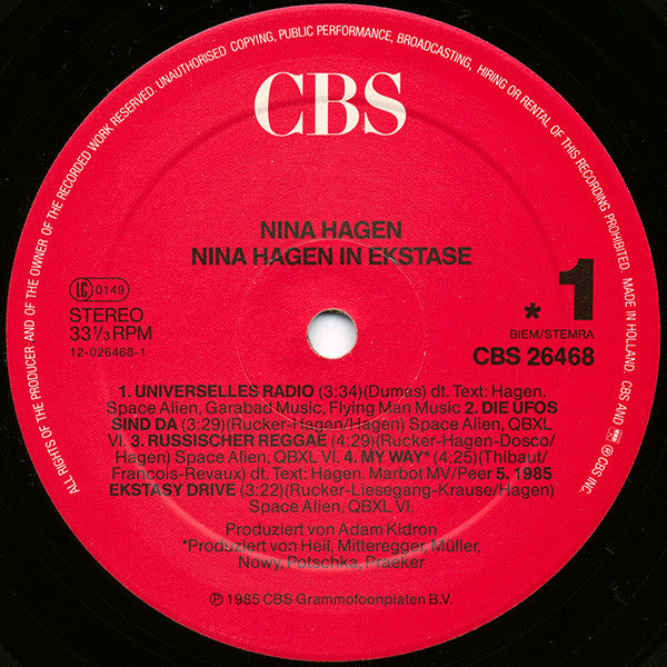 Nina Hagen : In Ekstase (LP, Album, Red)