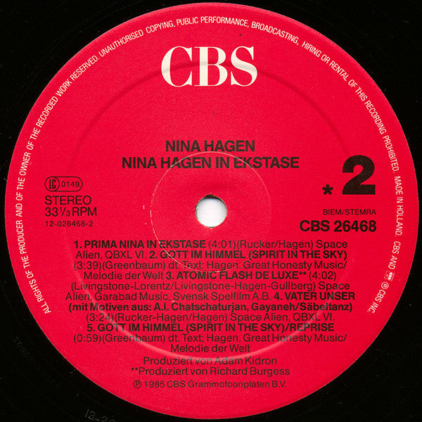Nina Hagen : In Ekstase (LP, Album, Red)