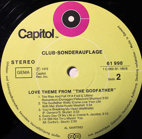 Al Martino : Love Theme From The Godfather (LP, Album, Club)