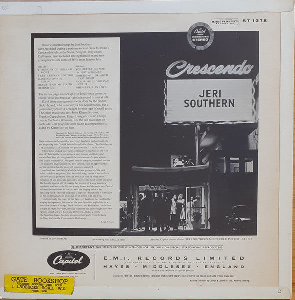 Jeri Southern : Jeri Southern At The Crescendo (LP, Album)