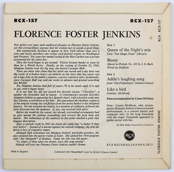 Florence Foster Jenkins : Florence Foster Jenkins (7", EP, Mono, RE, Blu)