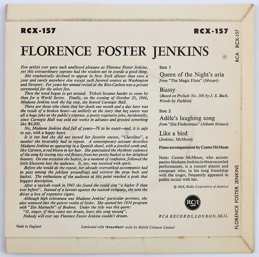 Florence Foster Jenkins : Florence Foster Jenkins (7", EP, Mono, RE, Blu)