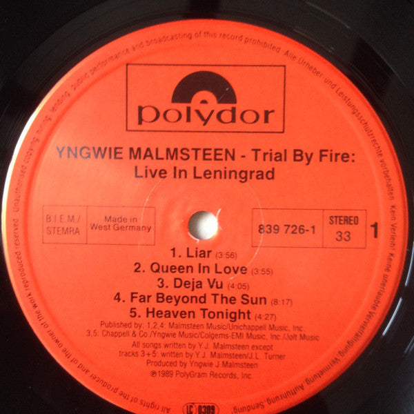 Yngwie Malmsteen : Trial By Fire: Live In Leningrad (LP, Album)