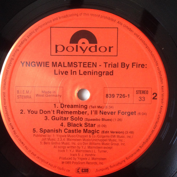 Yngwie Malmsteen : Trial By Fire: Live In Leningrad (LP, Album)