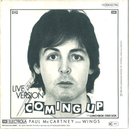 Paul McCartney : Coming Up (7", Single)