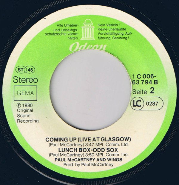 Paul McCartney : Coming Up (7", Single)