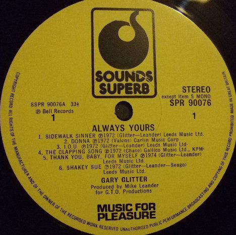 Gary Glitter : Always Yours (LP, Comp, Mono)