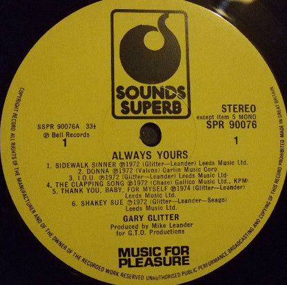 Gary Glitter : Always Yours (LP, Comp, Mono)