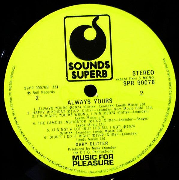 Gary Glitter : Always Yours (LP, Comp, Mono)