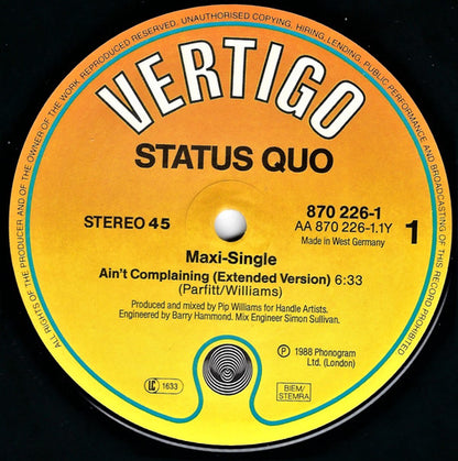 Status Quo : Ain't Complaining (12", Maxi)