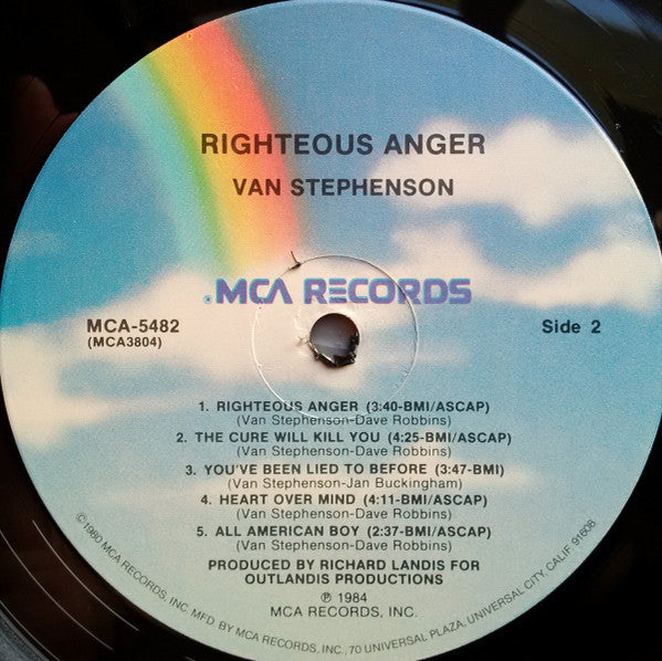 Van Stephenson : Righteous Anger (LP, Album, Pin)