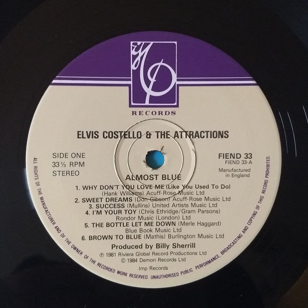 Elvis Costello & The Attractions : Almost Blue (LP, Album, RE)