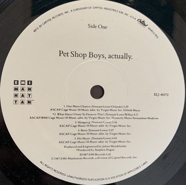 Pet Shop Boys : Actually (LP, Album, All)
