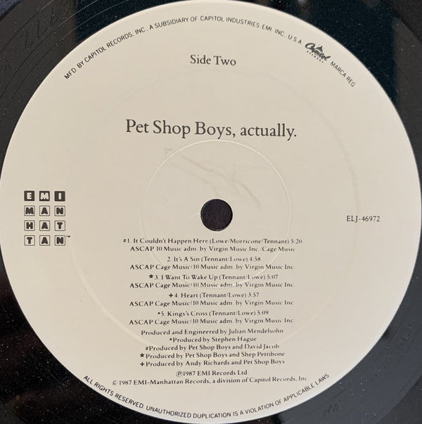 Pet Shop Boys : Actually (LP, Album, All)