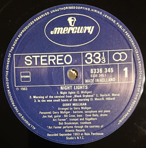 Gerry Mulligan : Night Lights (LP, Album, RE)