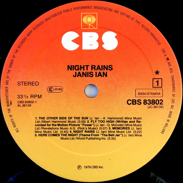 Janis Ian : Night Rains (LP, Album, RE)