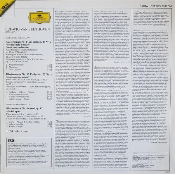 Ludwig van Beethoven – Emil Gilels : Sonaten - »Pathétique«·»Mondschein/Moonlight« (LP, Dig)