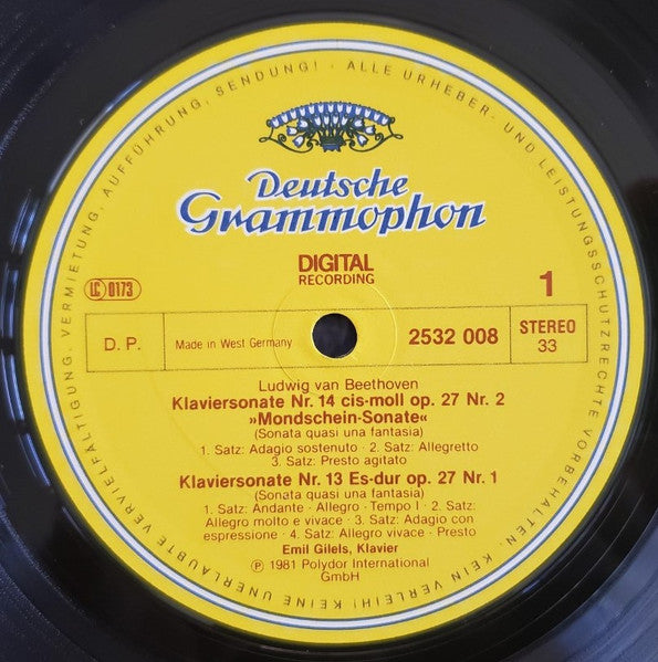Ludwig van Beethoven – Emil Gilels : Sonaten - »Pathétique«·»Mondschein/Moonlight« (LP, Dig)