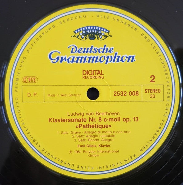 Ludwig van Beethoven – Emil Gilels : Sonaten - »Pathétique«·»Mondschein/Moonlight« (LP, Dig)
