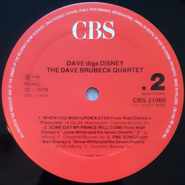 The Dave Brubeck Quartet : Dave Digs Disney (LP, Album, Mono, RE)
