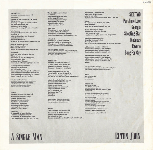 Elton John : A Single Man (LP, Album, Gat)