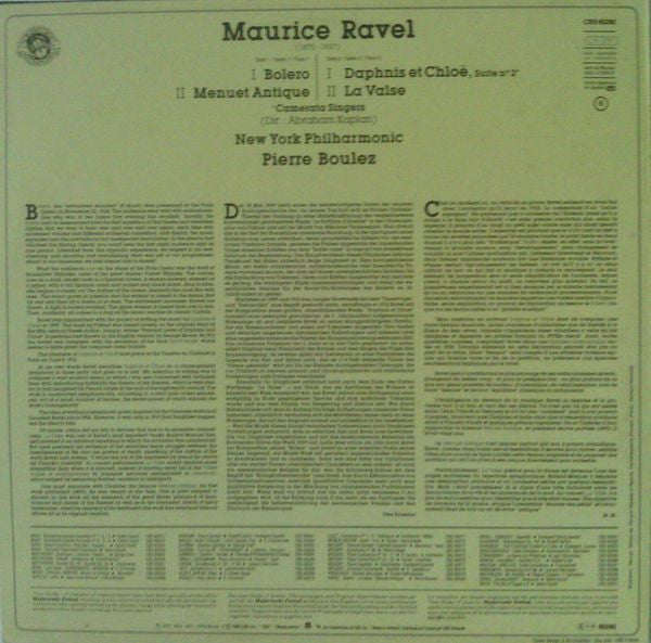 Maurice Ravel - Pierre Boulez, New York Philharmonic : Bolero, La Valse, Menuet Antique, Daphnis Et Chloé (LP, Album)