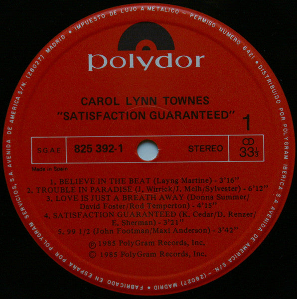 Carol Lynn Townes : Satisfaction Guaranteed (LP, Album)