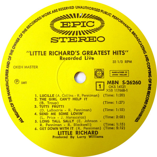 Little Richard : Little Richard's Greatest Hits Recorded Live (LP, Album)
