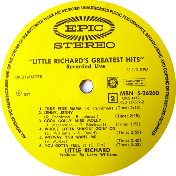 Little Richard : Little Richard's Greatest Hits Recorded Live (LP, Album)