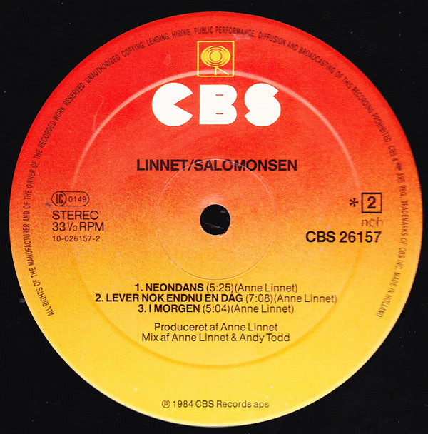 Anne Linnet • Sanne Salomonsen : Linnet • Salomonsen (LP, Album, Sun)