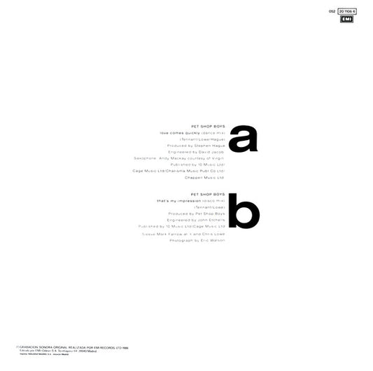 Pet Shop Boys : Love Comes Quickly (12", Maxi)
