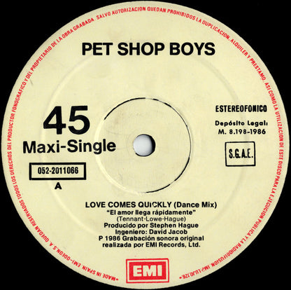 Pet Shop Boys : Love Comes Quickly (12", Maxi)