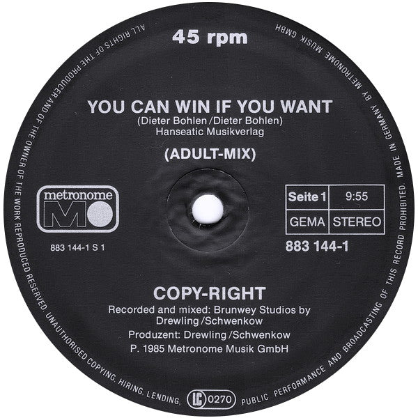 Copy-Right : You Can Win If You Want (Special Dj Adult Mix) (12", Maxi)