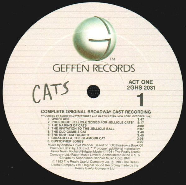 Andrew Lloyd Webber : Cats (Complete Original Broadway Cast Recording) (2xLP, Album, Spe)