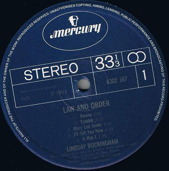 Lindsey Buckingham : Law And Order (LP, Album, Gat)