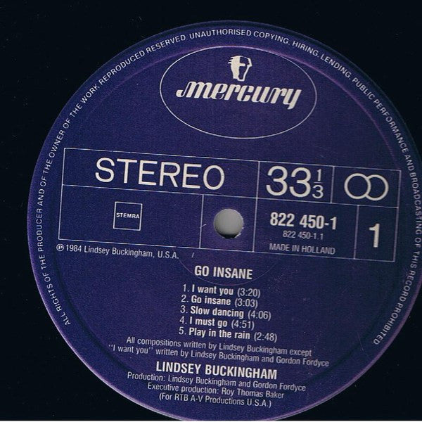 Lindsey Buckingham : Go Insane (LP, Album)