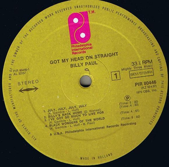 Billy Paul : Got My Head On Straight (LP, Album)