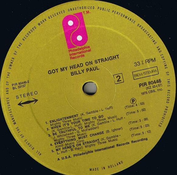 Billy Paul : Got My Head On Straight (LP, Album)