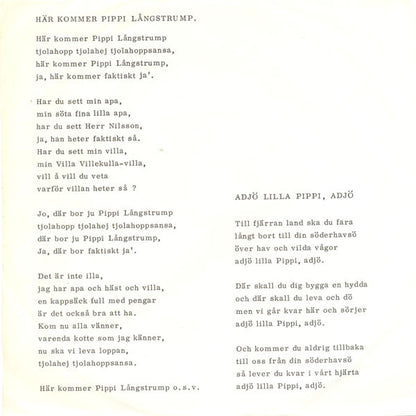 Inger Nilsson : Här Kommer Pippi Långstrump / Adjö Lilla Pippi, Adjö (7", Single, 3-p)