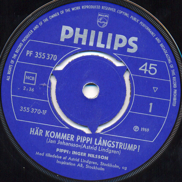 Inger Nilsson : Här Kommer Pippi Långstrump / Adjö Lilla Pippi, Adjö (7", Single, 3-p)