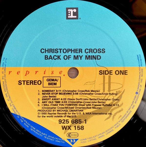 Christopher Cross : Back Of My Mind (LP, Album)