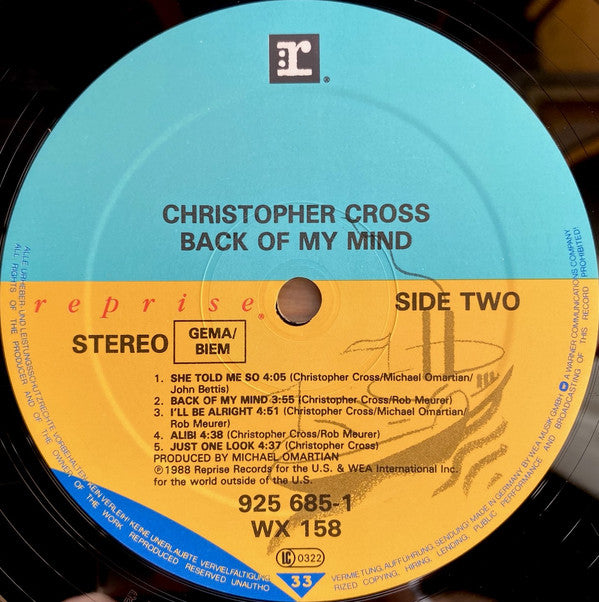 Christopher Cross : Back Of My Mind (LP, Album)