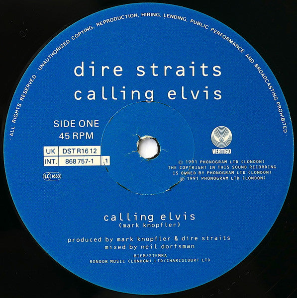 Dire Straits : Calling Elvis (12", Single)
